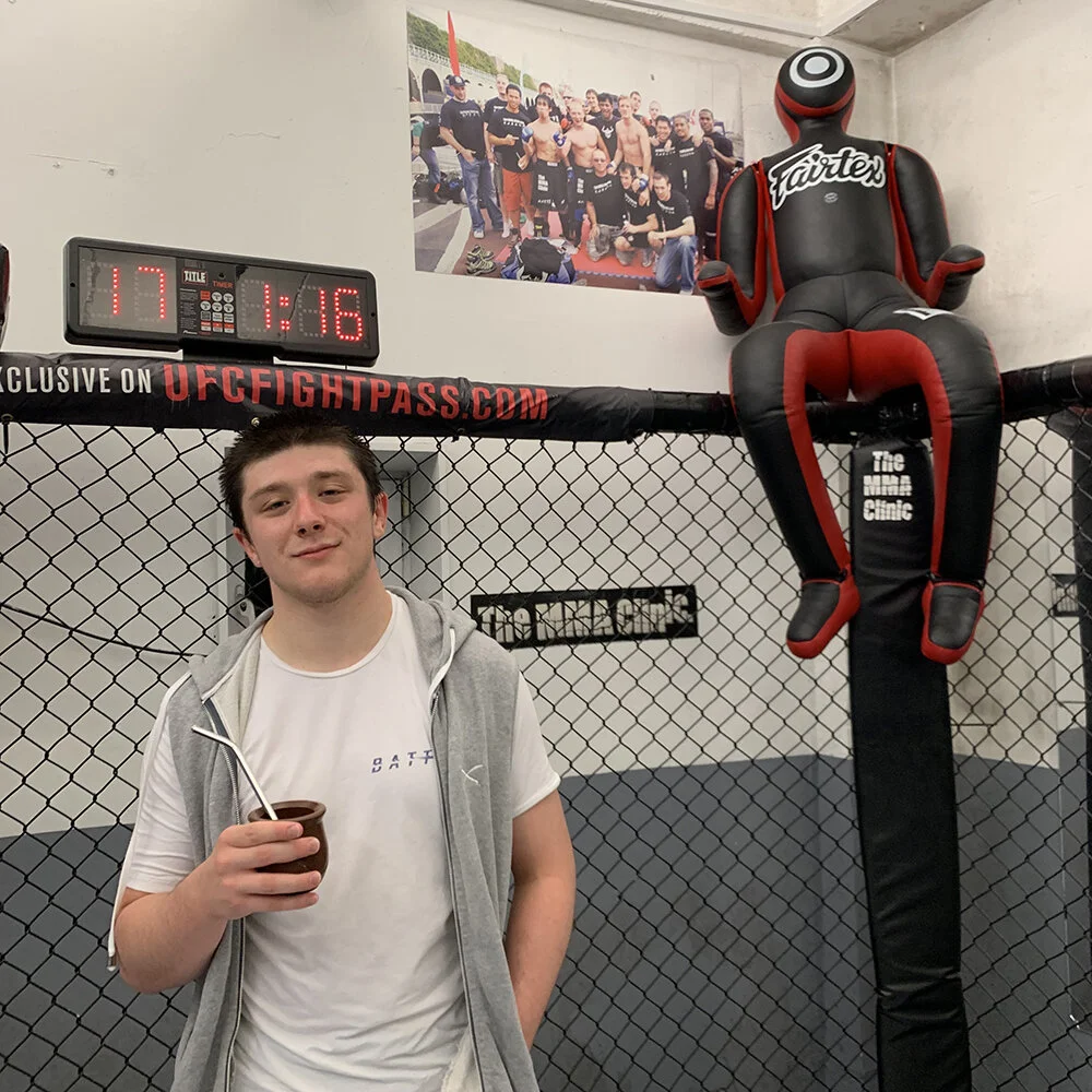 Andrei sneaks in a cheeky gourd at the gym