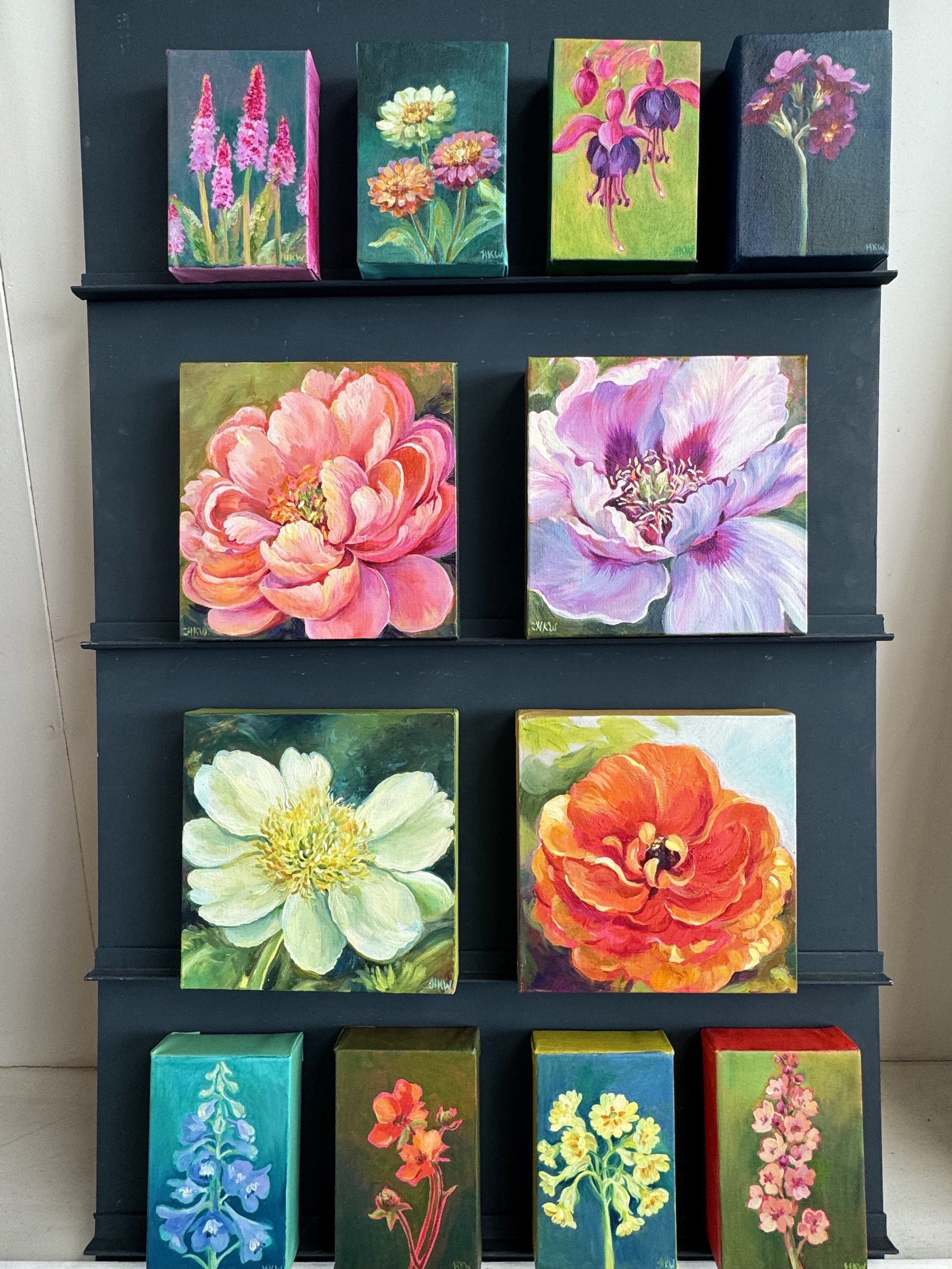Original flower painting of Irises by well known floral artist Nel