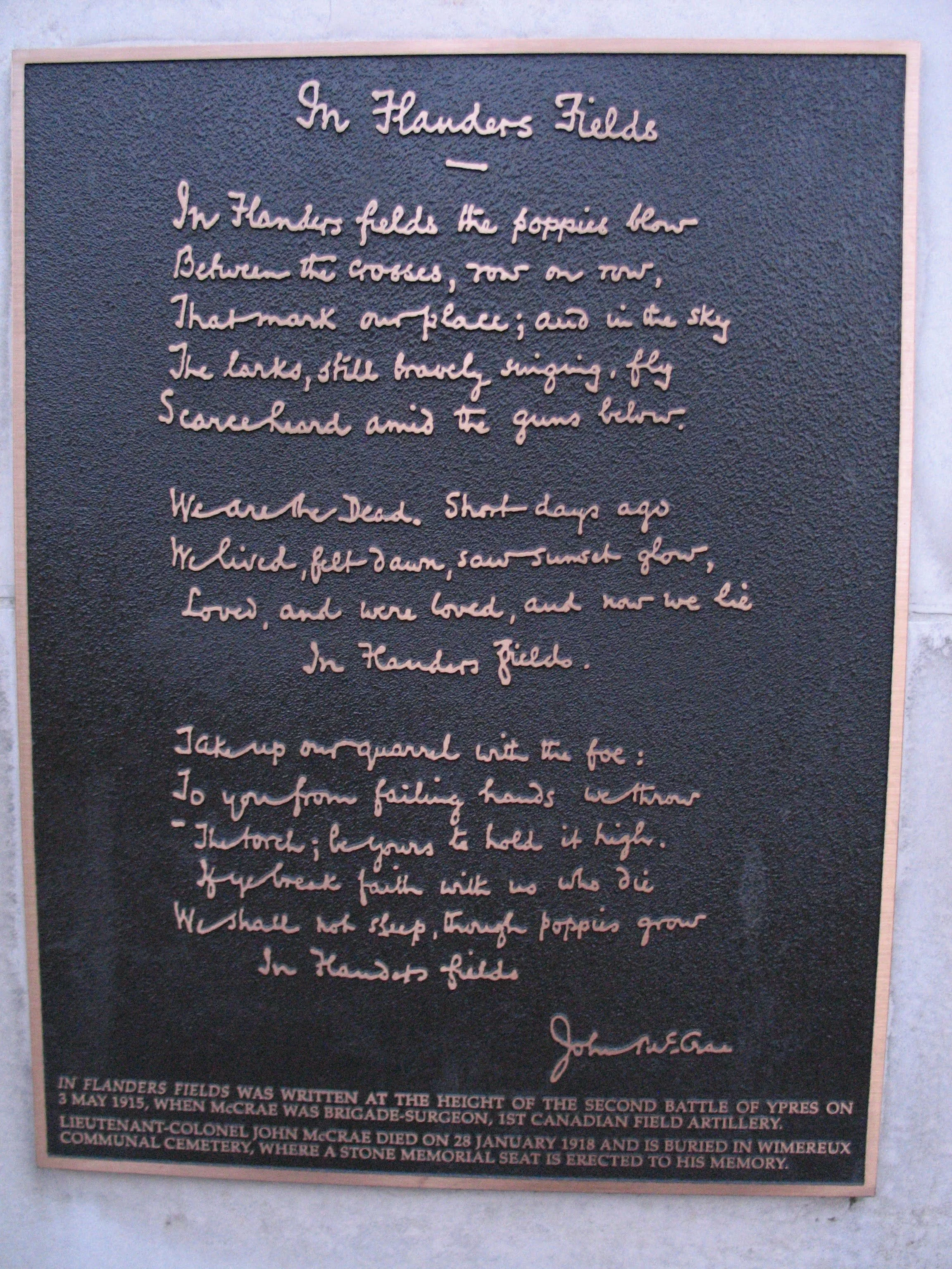 Engraving, John McCrae's bunker