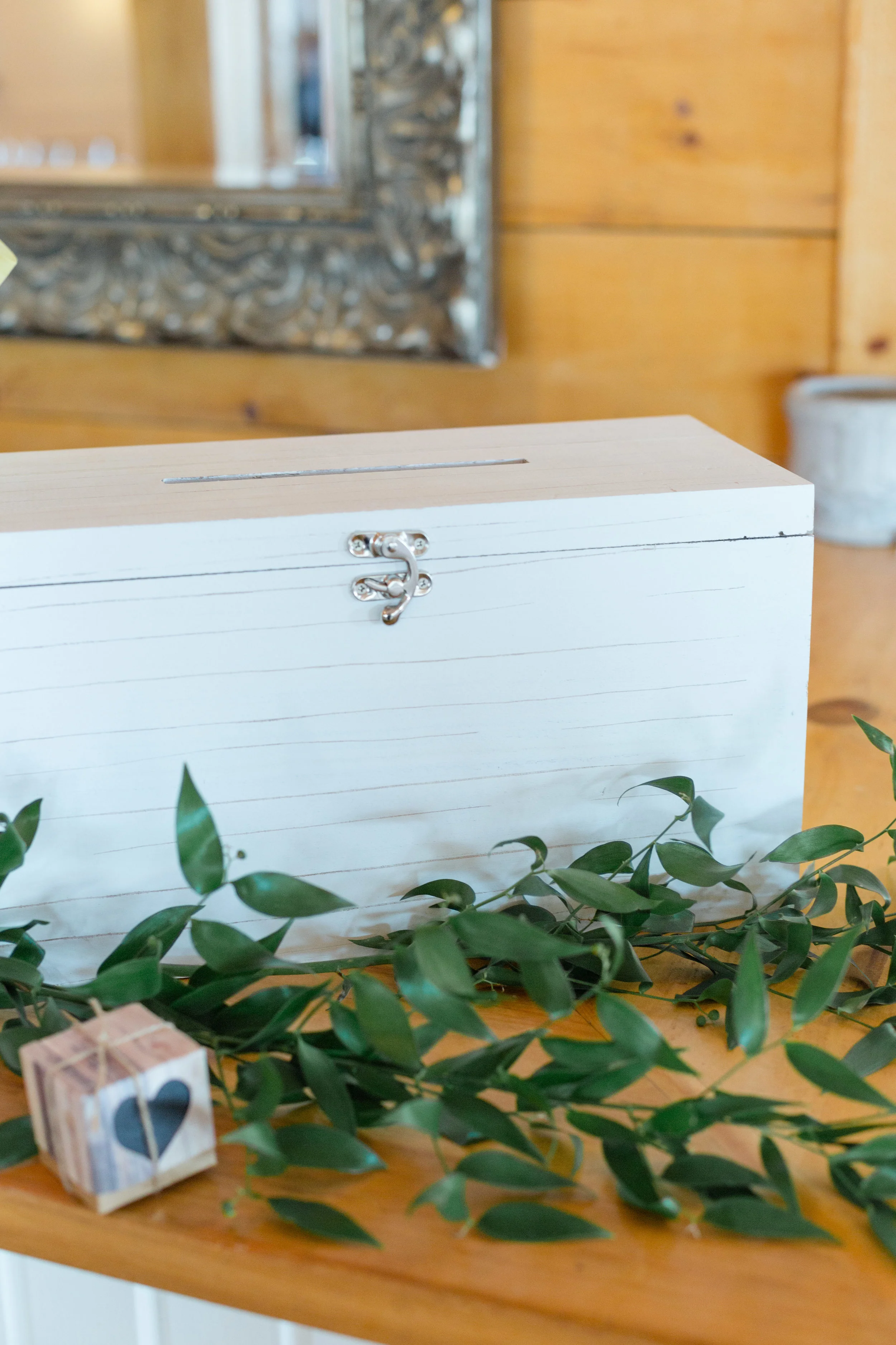 White washed wooden card box Photo by Nicole Anne Photography