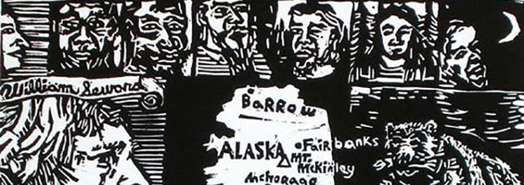 Kip Deeds, The “Alasktic” Series Reception March 12th from 6-9 PM, on view through April 4th Second State Press is pleased to present “Alasktic” by Kip Deeds as the most recent exhibition in our Prints + Process series. In Kip’s Words: The “Alasktic” series of prints are about travel between extremes (e.g. temperature, geography, culture). With some reflection, I know that the process of making these prints was also about dealing with itinerant circumstances. Preparatory drawings and prints were made in a number of different places including Pennsylvania, New Jersey, Michigan, Washington D.C., and Washington State. It is as if, instead of having many luxuries, I was only allowed to carry a backpack and a pocket knife. Limitations led to a certain crisp economy, each print process exists in a distinct place on the page. While a great territory was explored, pacing was considered and necessary energy was conserved so that an arrival at a distant destination and a point of completion was met. To find out more about Kip Deeds 's work please visit www.kipdeeds.com/ . Prints + Process / Mar 12, 2015 /