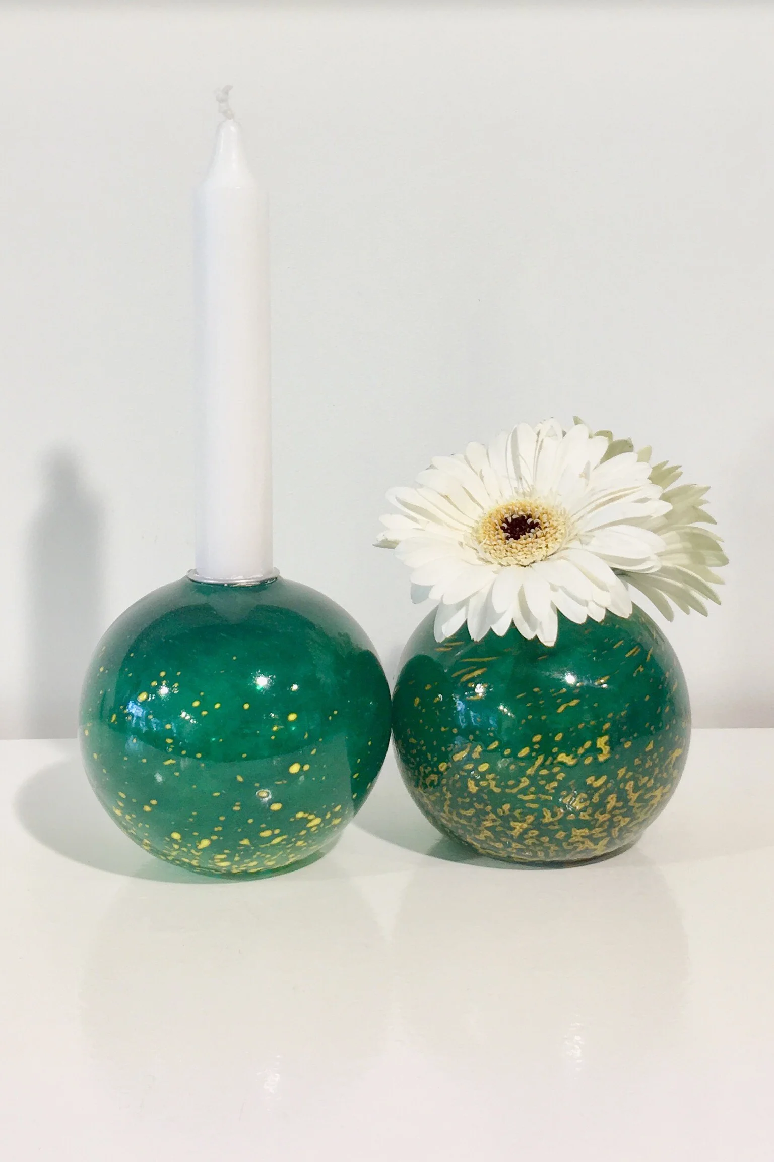 Pollen Glass Vase Turquoise Yellow Spots Unique Handblown
