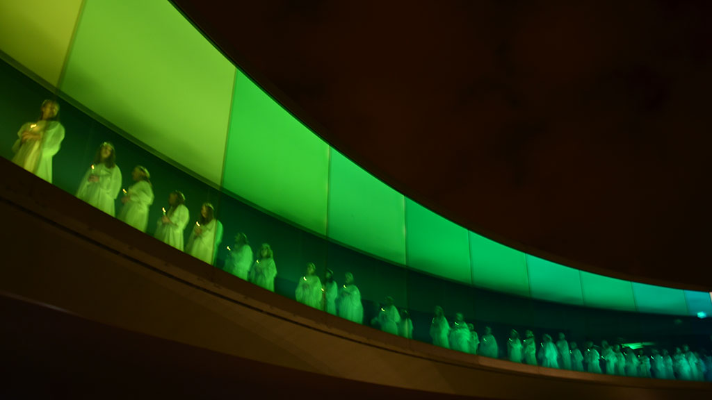 St. Lucy’s procession inside ARoS’s Rainbow Panorama - (credit Visit Aarhus )