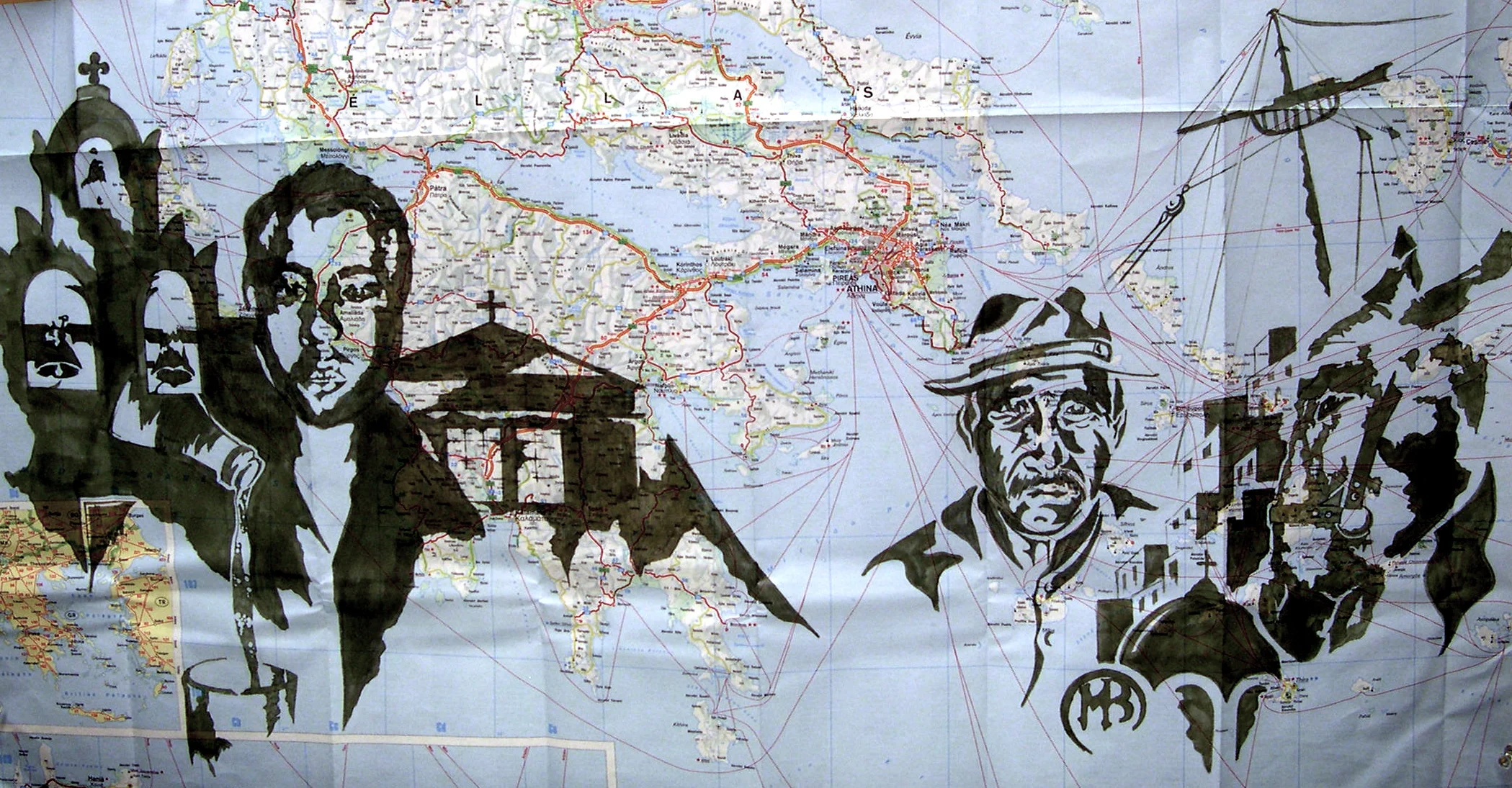 Marker over map of Greece.