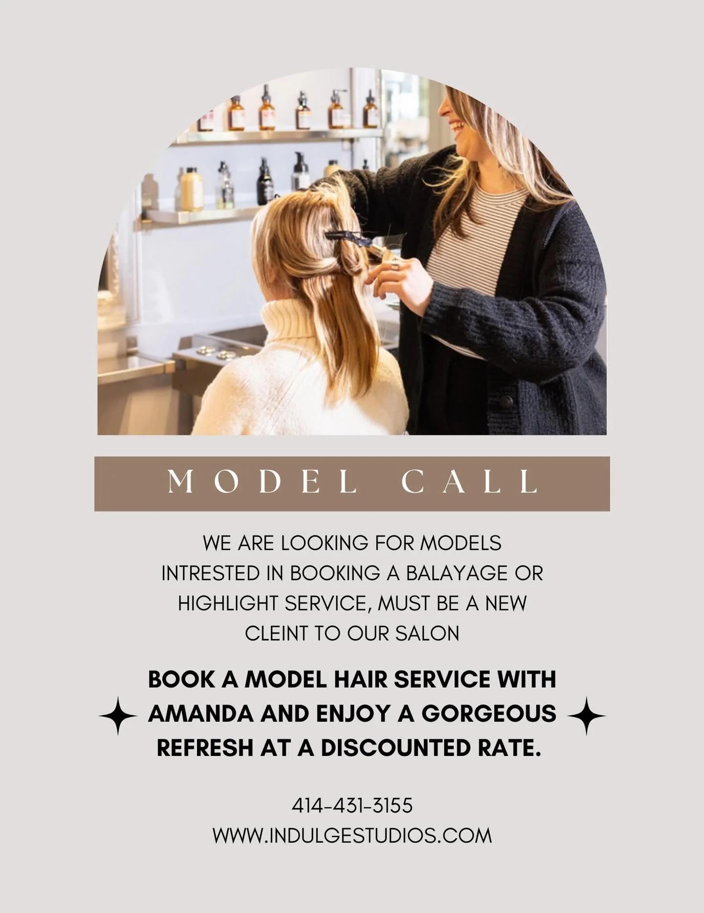 Looking for a great deal and gorgeous hair? Book a model service with Amanda! These appointments allow her to refine techniques while you enjoy a reduced rate. Extra time and flexibility are appreciated &mdash; beauty is worth it ✨

** Must be a New 
