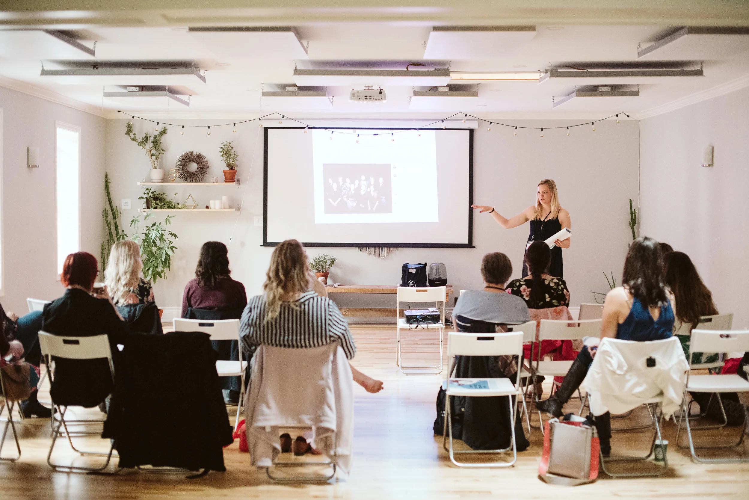 Heather Salovaara from The City of Pembroke facilitating our business planning workshop. Photo: Amanda Urbanski. Location: White Pine Yoga.