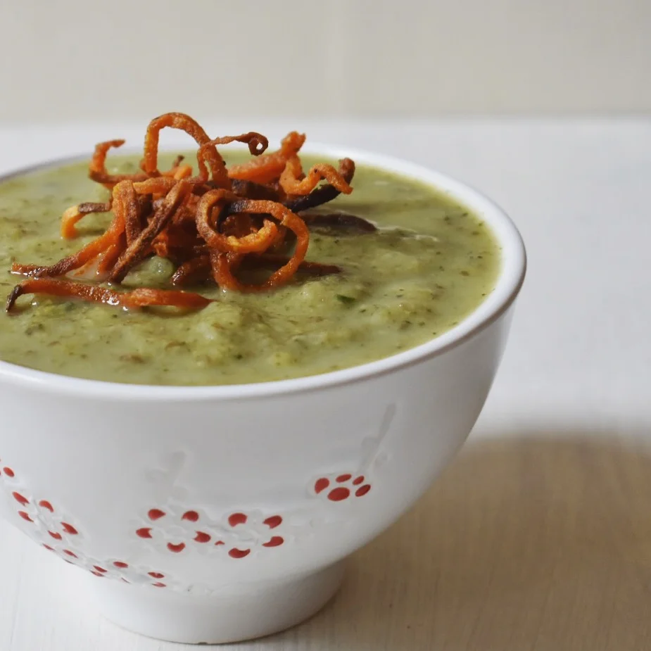 Broccoli and Lentil Soup with Crunchy Haystack Fries
