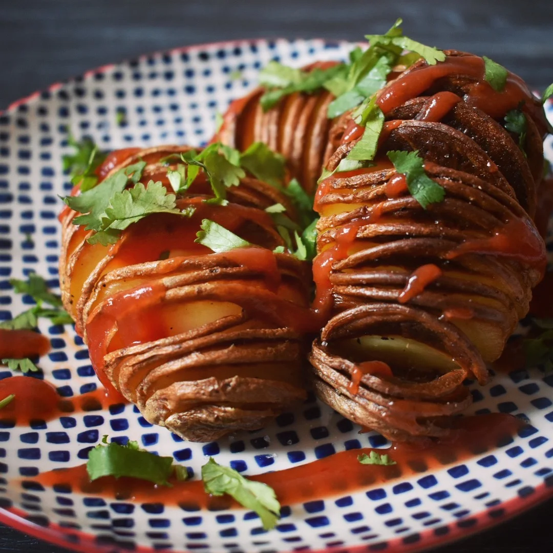 Vegan hasselback potato recipe