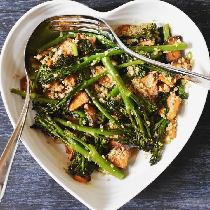 Vegan roast broccoli and quinoa salad with Asian dressing recipe