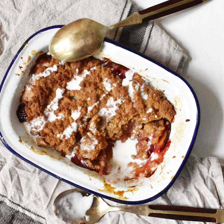 Vegan plum and apple crumble recipe