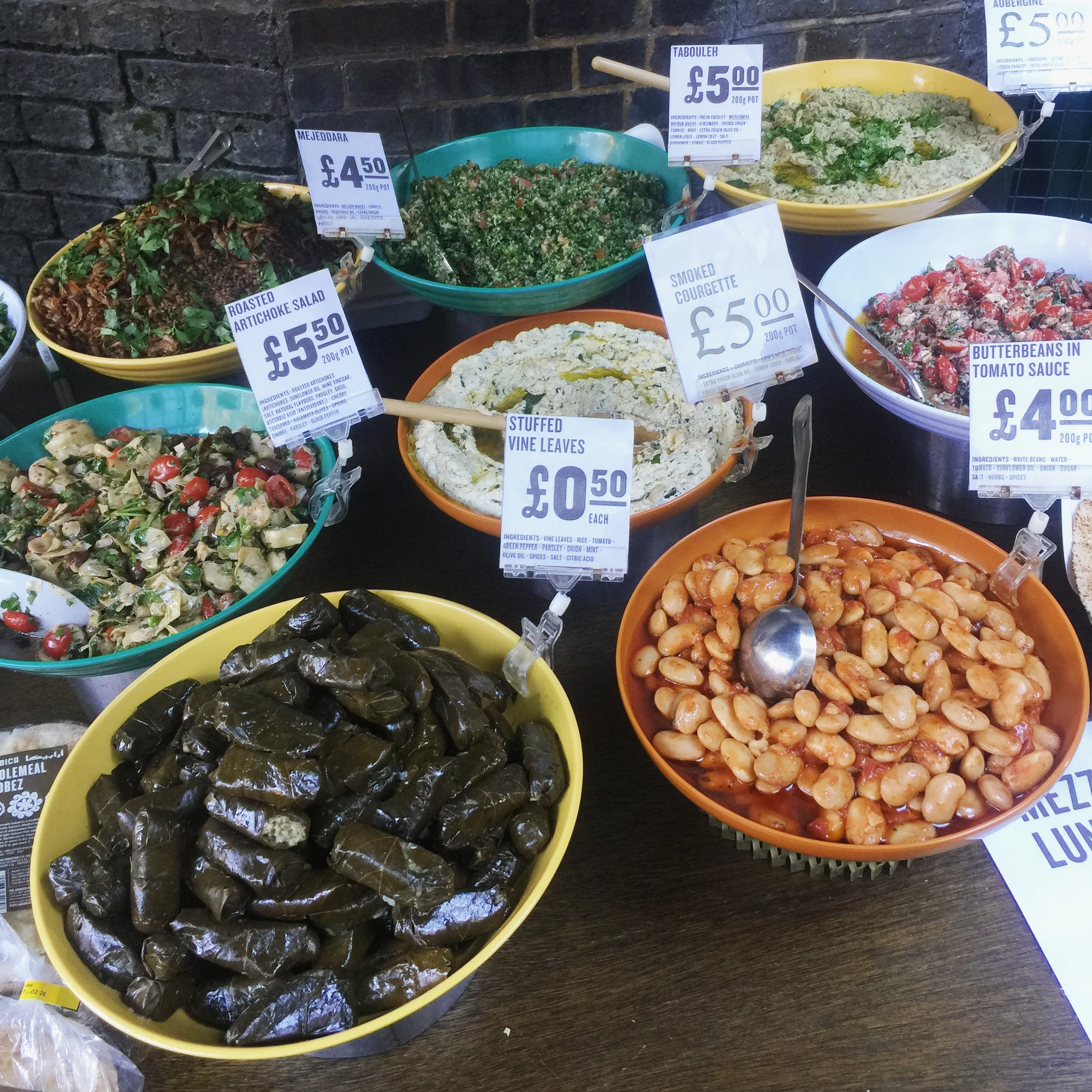 Vegan meze dishes at Borough Market