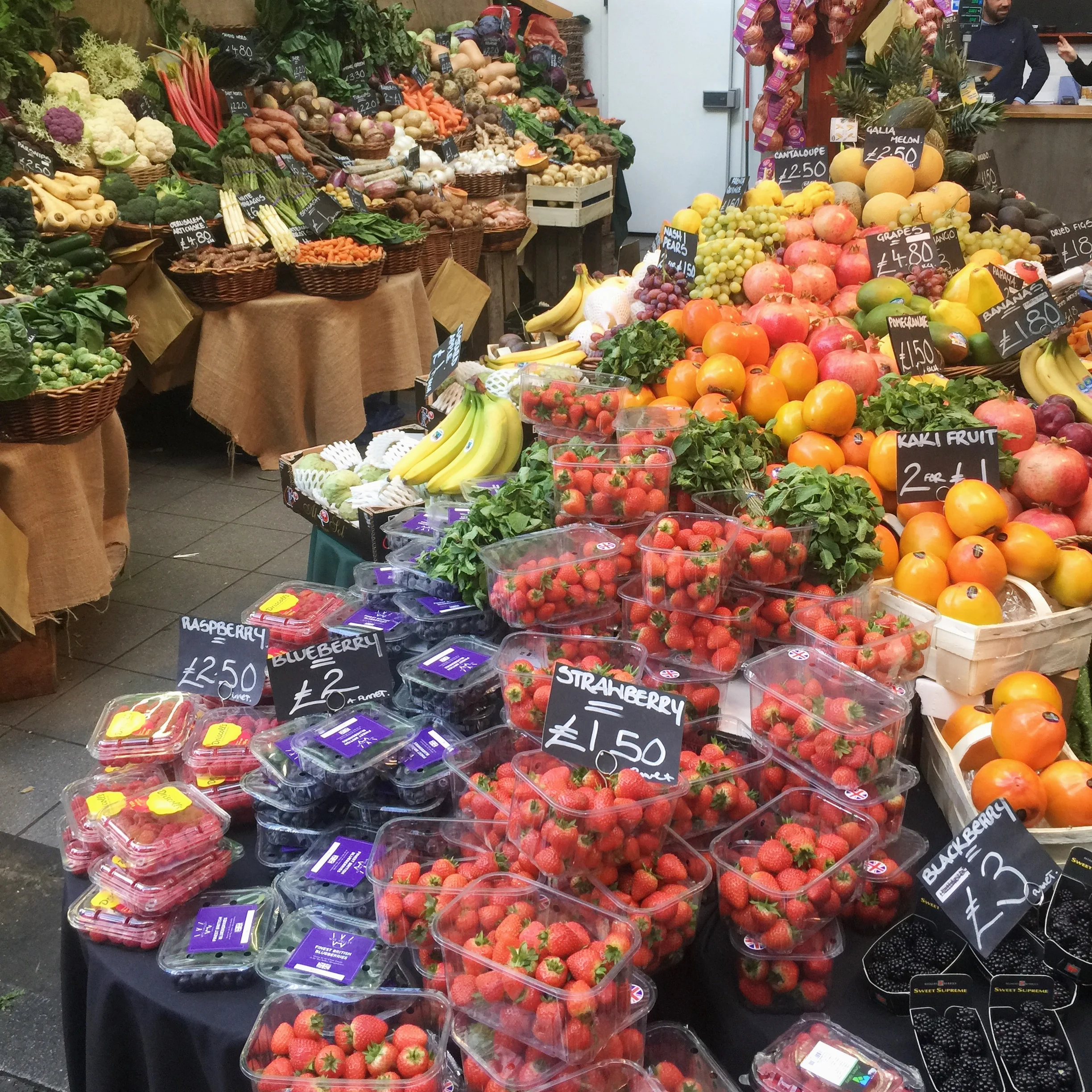 Vegan produce you can take home from Borough Market include fresh fruit and vegetables