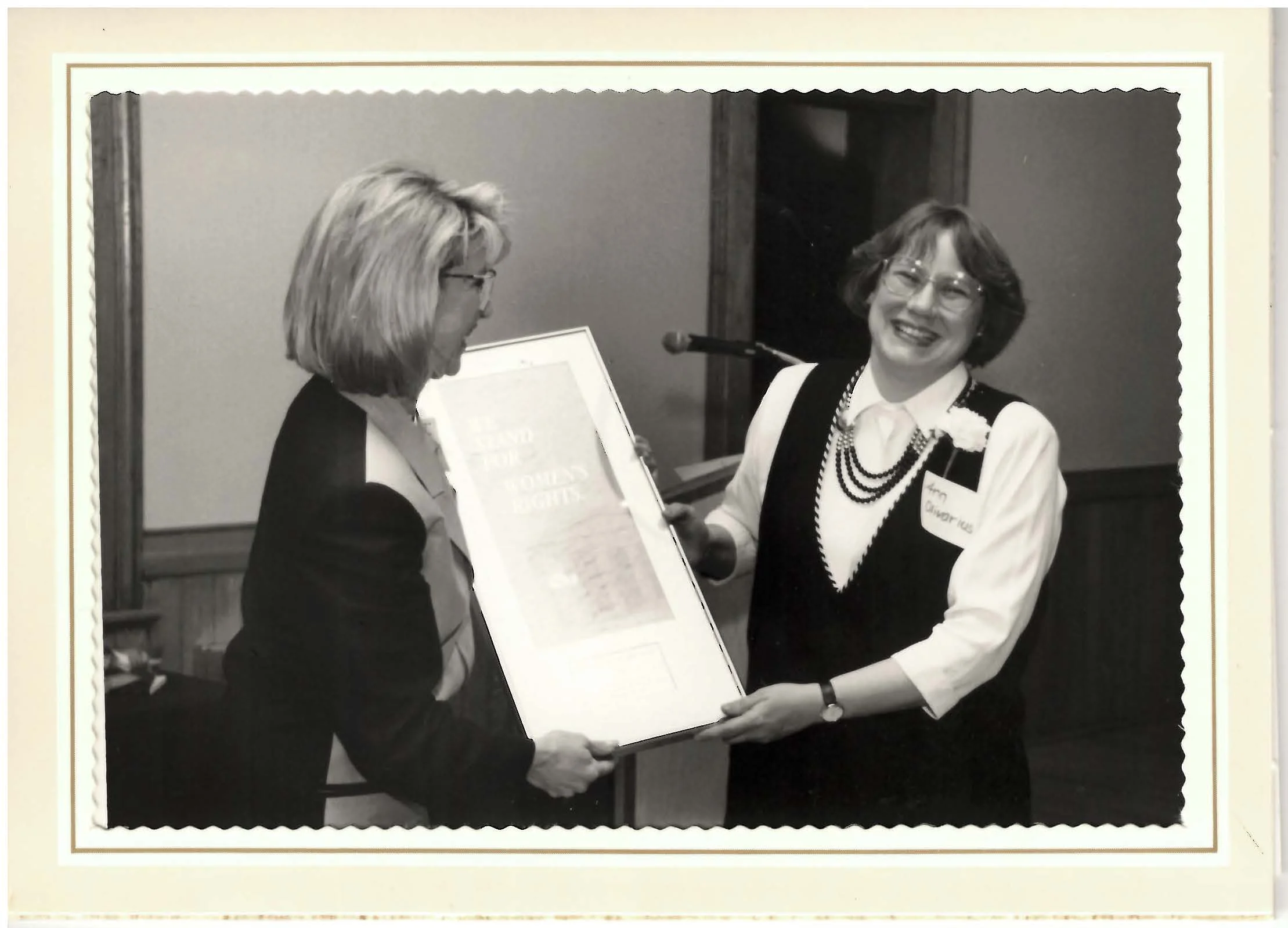 Dr Olivarius receiving the Martha Stewart Miller Legal Challenge Award in 1992