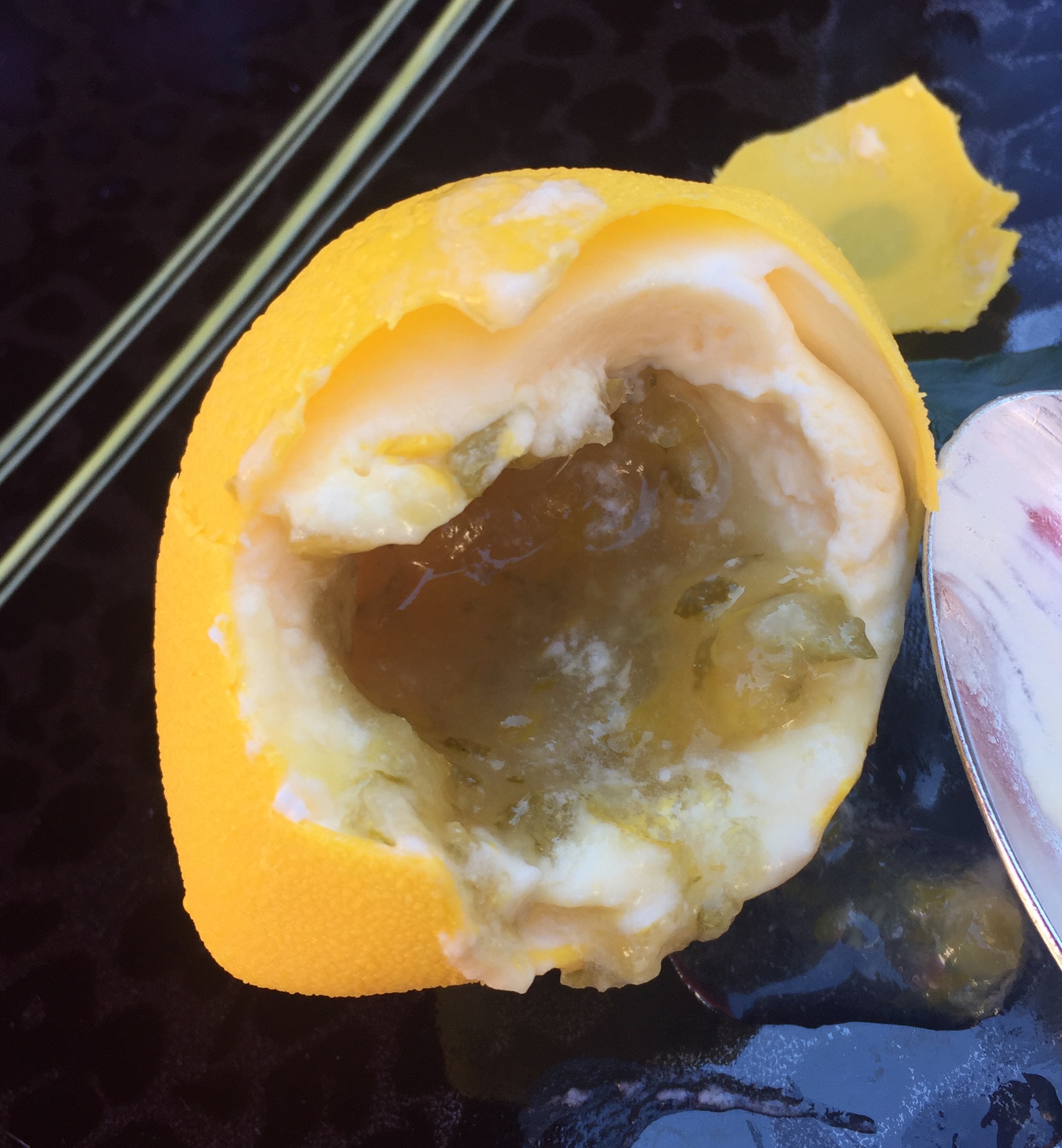 Lemon sorbet filled with super sour lemon jelly - It was like a Kinder surprise of sourness