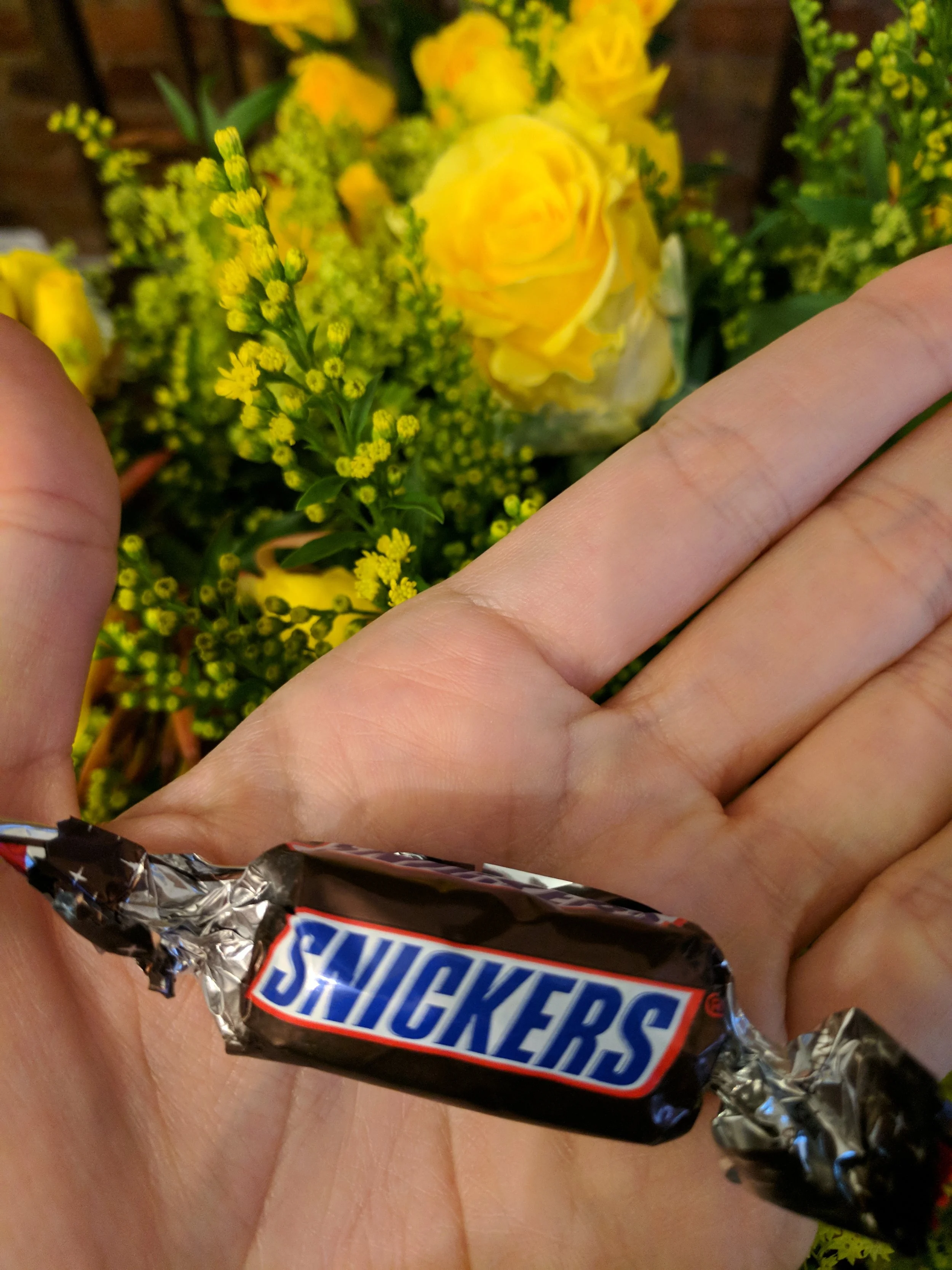 I haven't been able to eat my sweet thing today because I break down each time I try... I want to eat a Snickers, but that was Olivia's thing, not mine. Maybe I'll be able to eat a banana!
