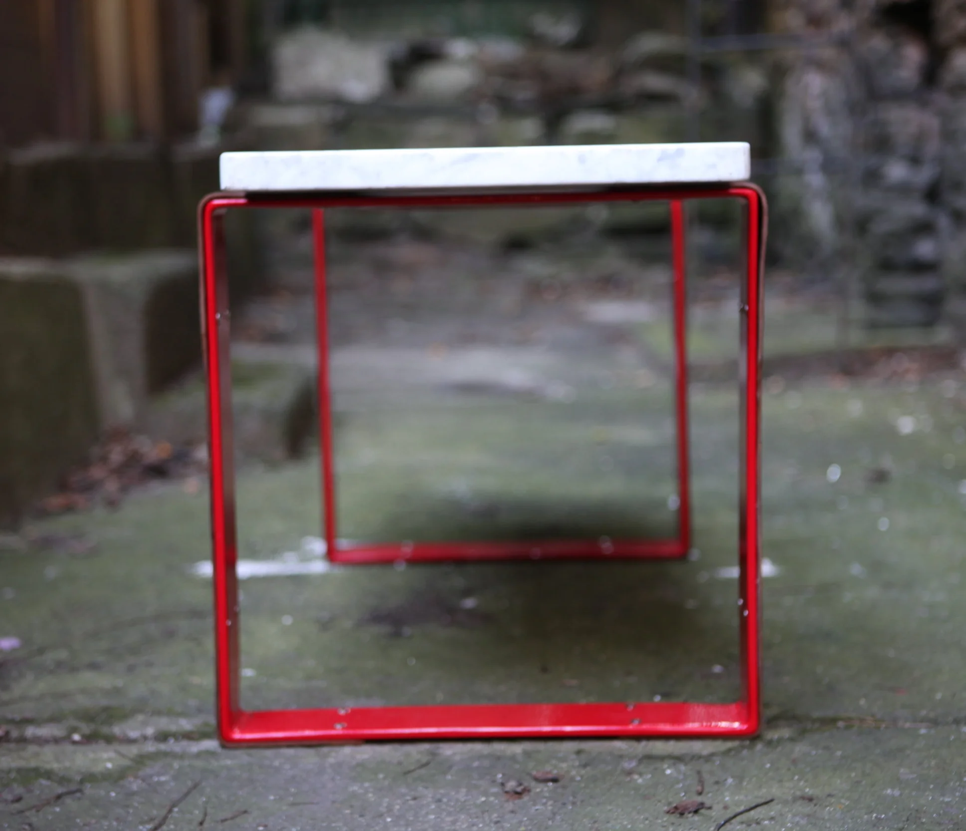 Buffalo Hide Clad Ferrari Red Powder Coated Steel 2016 #1Coffee Table Topped With Carrara Marble Slab 2016