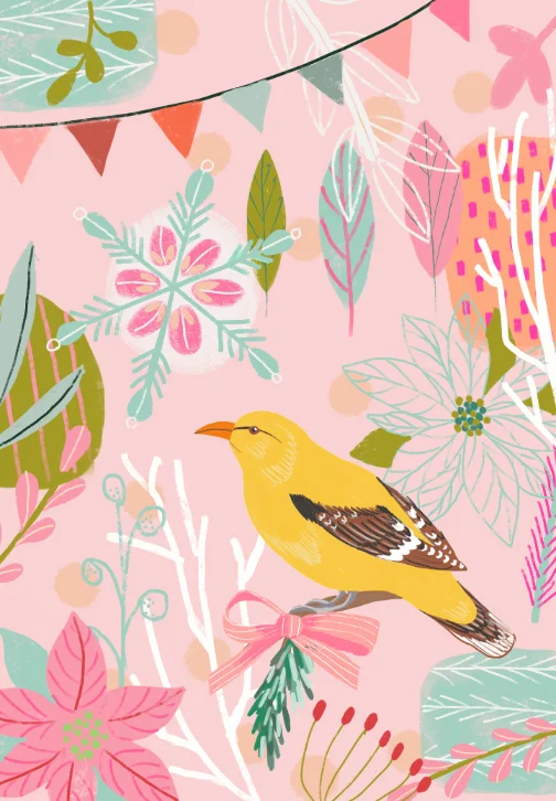 Yellow bird xmas branch tea towel low res.jpg