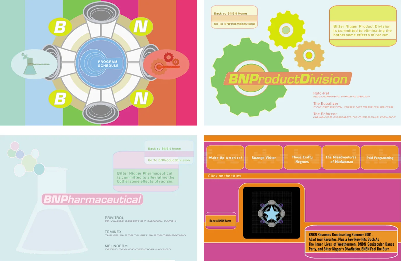 4 main interface screens from interactive animation