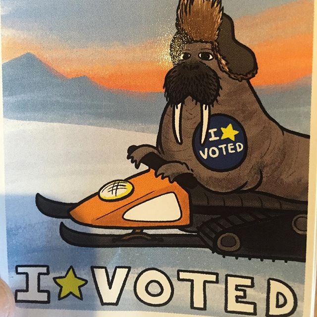 Early voted! So easy and scored this walrus sticker. #vote #alaska #walrus