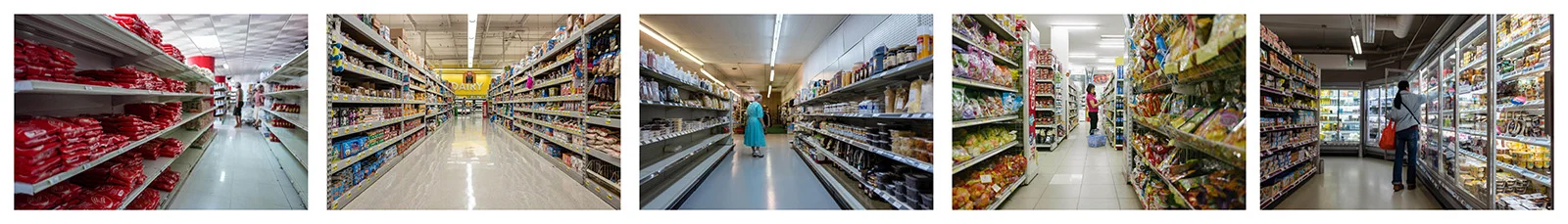 Grocery Aisles. Havana 2016, Los Angeles 2017, Missouri 2107, Hanoi 2018, Paris 2017