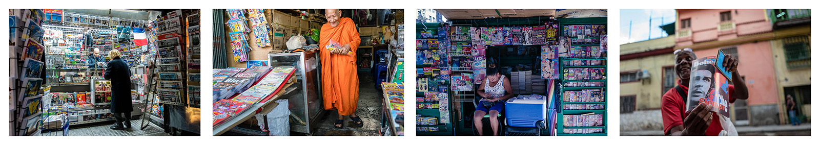 News stands. Paris 2018, Bangkok 2015, Los Angeles 2016, Havana 2017