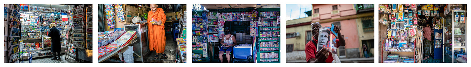 News stands. Paris 2018, Bangkok 2015, Los Angeles 2016, Havana 2017, Myanmar 2015