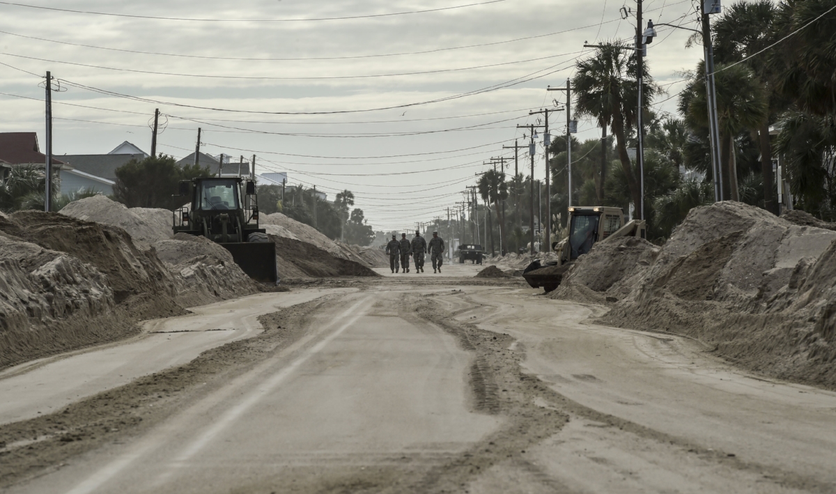 The National Guard assessing damage on Edisto Beach after Hurricane Matthew in 2016. Believe it or not, this used to be the main street. Photo Credit: USDA