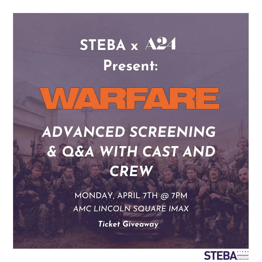 Join STEBA &amp; @A24 for an Advanced Screening &amp; Cast/Crew Q&amp;A of WARFARE, starring Kit Connor, Noah Centineo, Joseph Quinn, Will Poulter, Michael Gandolfini, and Charles Melton. 

The screening will be held on Monday, April 7th, 7pm at the 