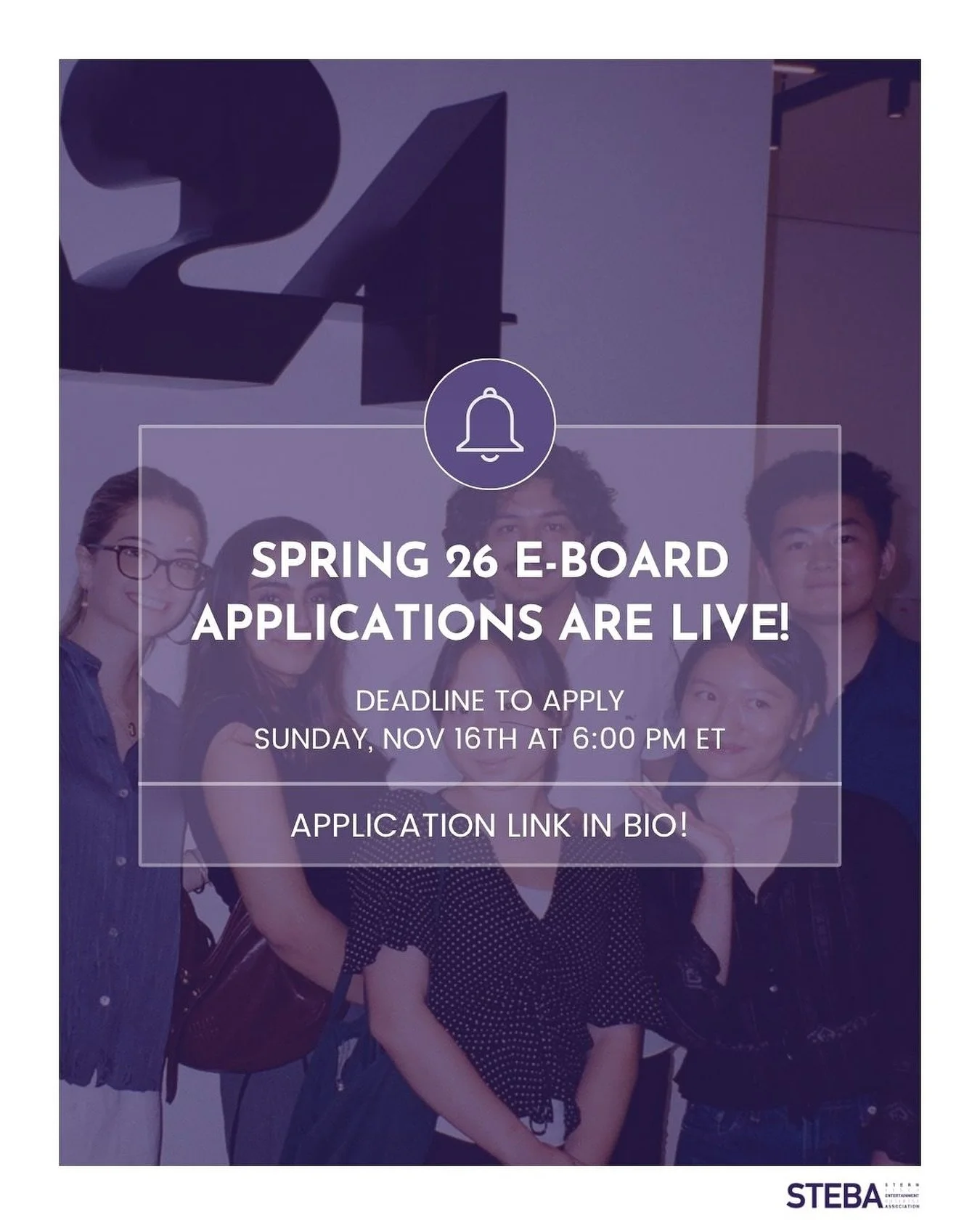 Want to join the STEBoard? Applications are now open for coordinator positions on the Professional and Social Programming teams, as well as the treasurer role! 💜

Applications are due Sunday, November 16th at 6PM. Link in bio to apply!