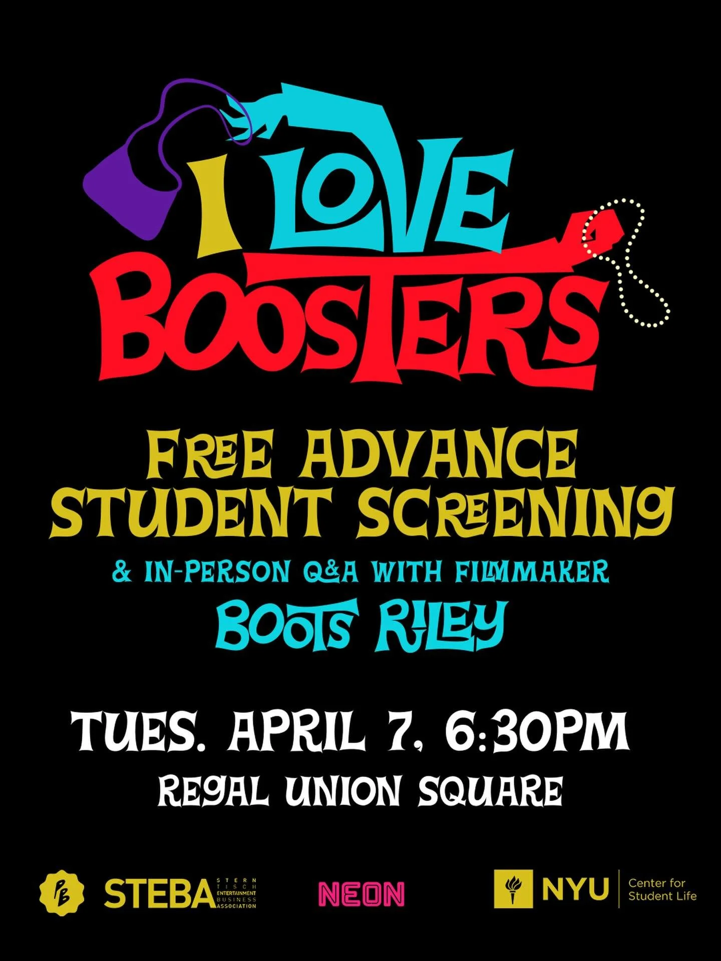 Join STEBA and NYUPB&rsquo;s Film + Pre-release committee, in partnership with NEON, for an exclusive advanced screening of I LOVE BOOSTERS, followed by a Q+A with filmmaker Boots Riley. 

A crew of professional shoplifters take aim at a cutthroat fa
