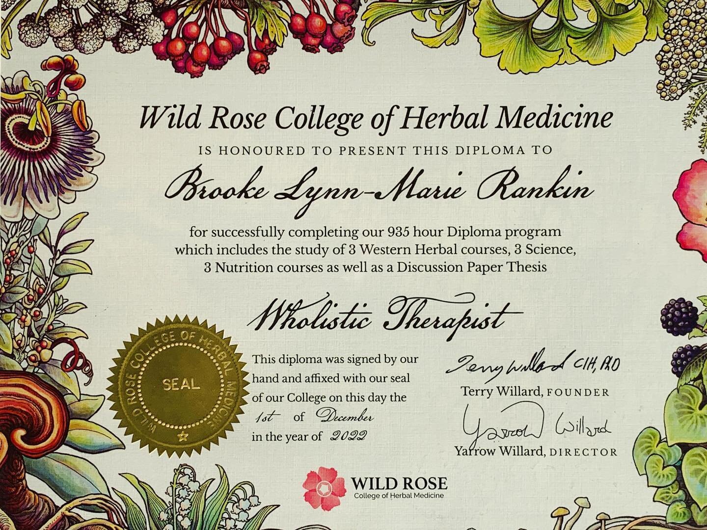 Last month I received my Wholistic Therapy Diploma from Wild Rose College of Herbal Medicine. This opportunity changed my life and I&rsquo;m so grateful to share insight with you along the way through the growth of our business and offerings that Sco