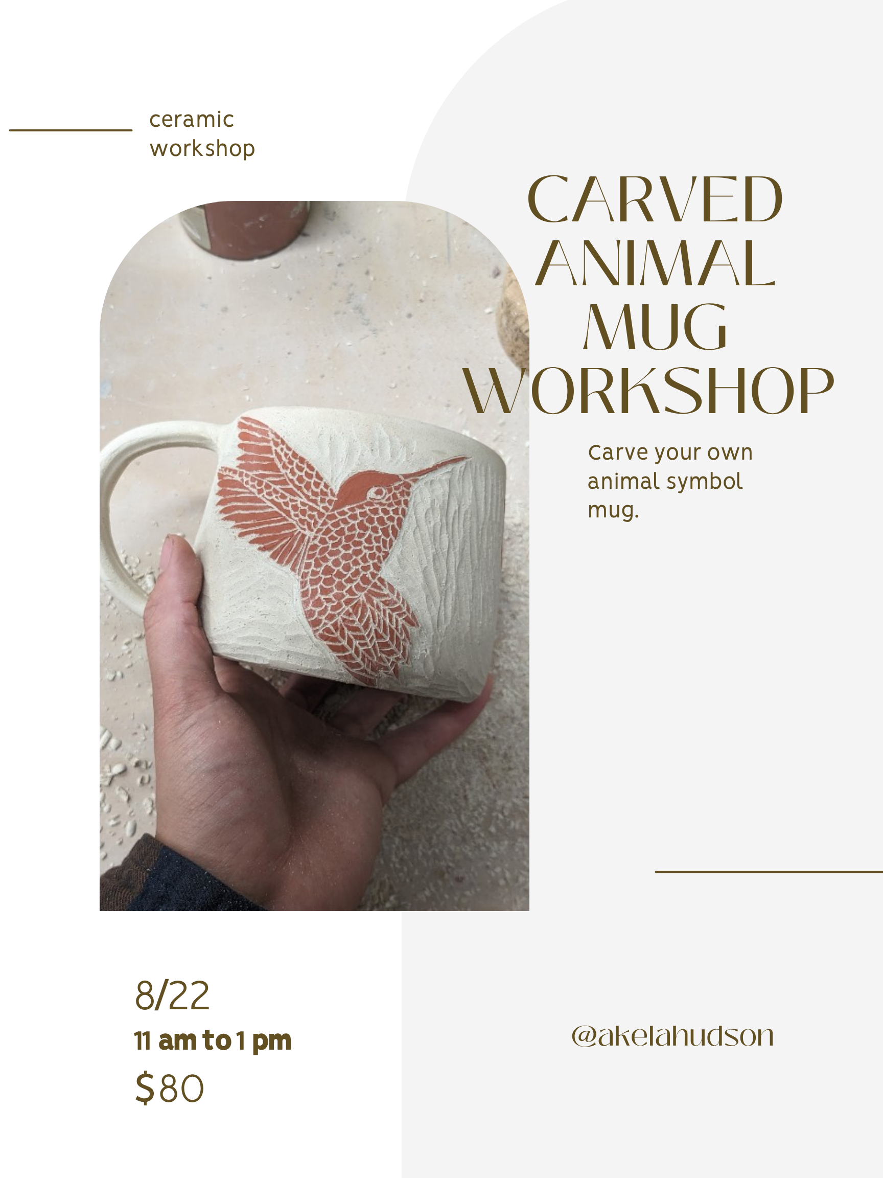 8/22 Carved Animal Mug Mug Workshop  (11:00 am - 1:00 pm)