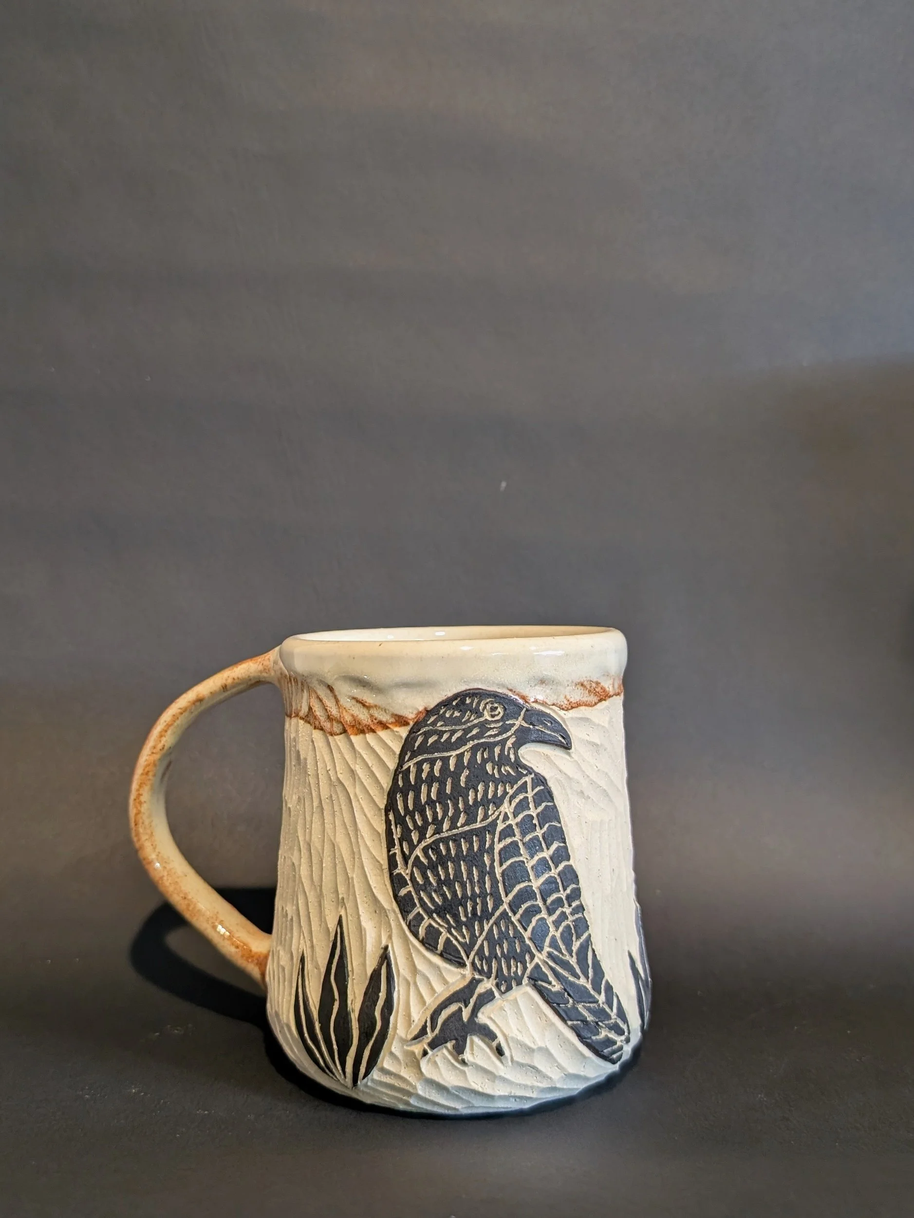 Ready to Ship - Animal Symbol Mug CROW - Hand-carved