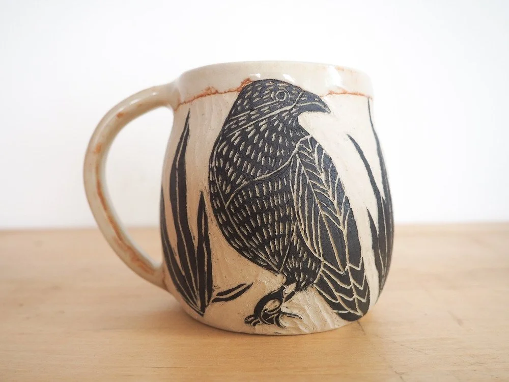 MADE TO ORDER - Animal Symbol Mug CROW - Hand-carved