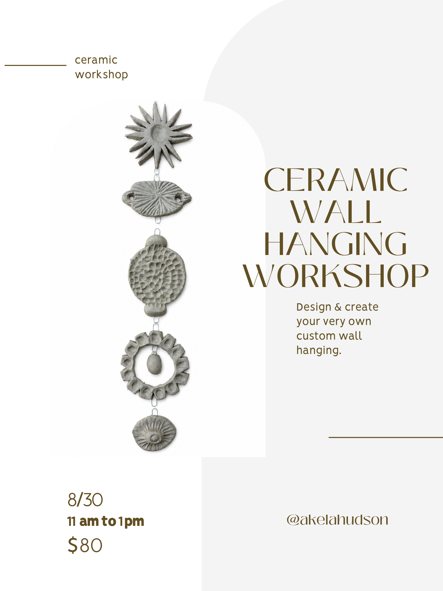 8/30 Ceramic Wall Hanging Workshop (11:00 am - 1:00 pm)