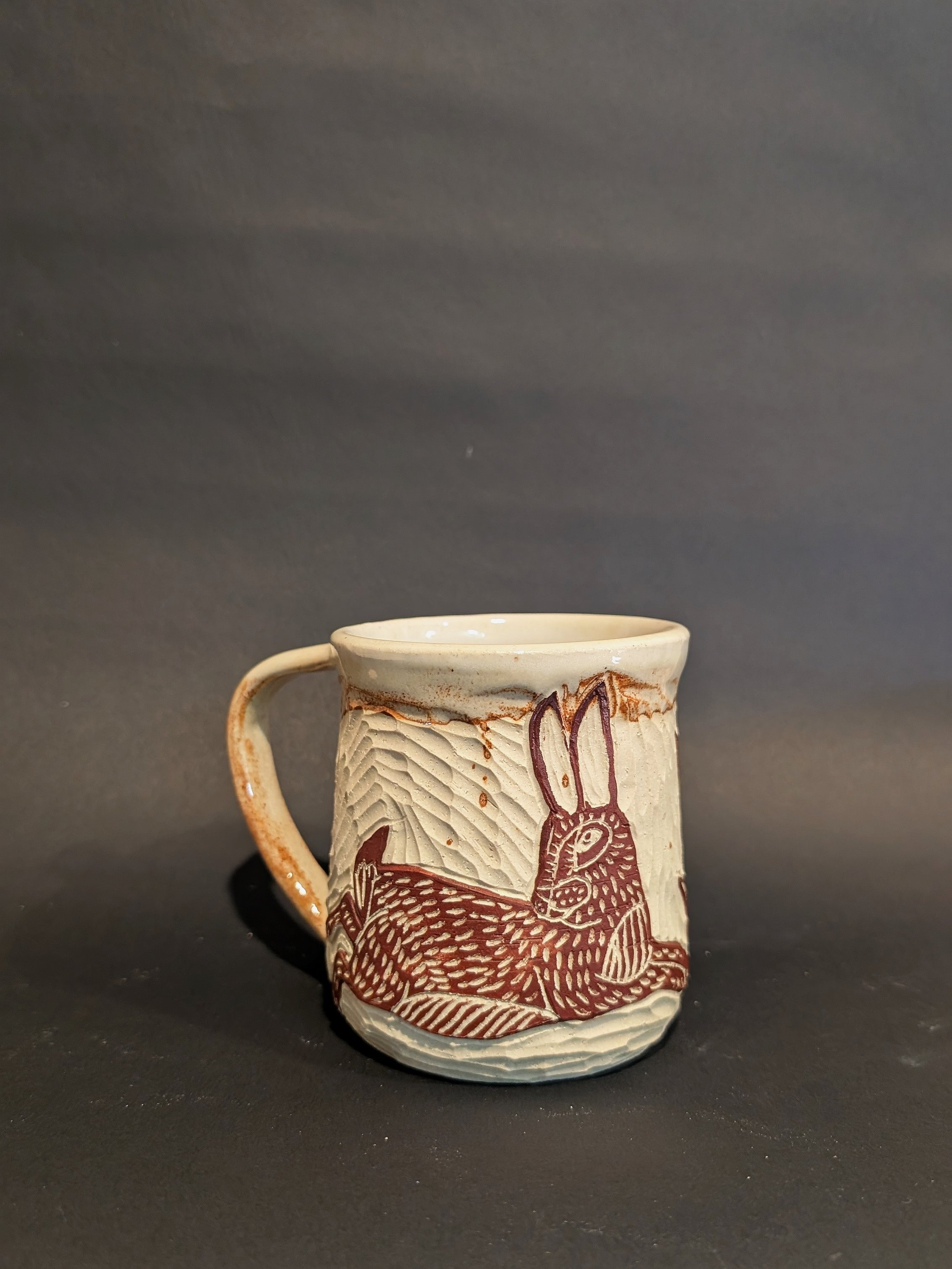 Ready to Ship - Animal Symbol Mug HARE/RABBIT - Hand-carved