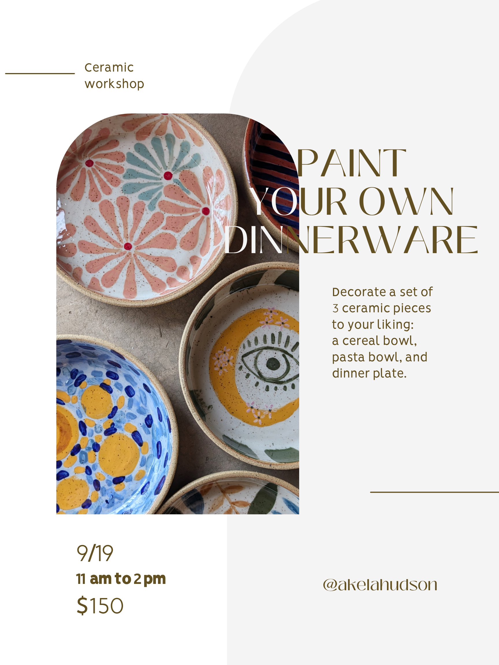 9/19 Paint Your Own Dinnerware Workshop (11:00 AM - 2:00 PM)