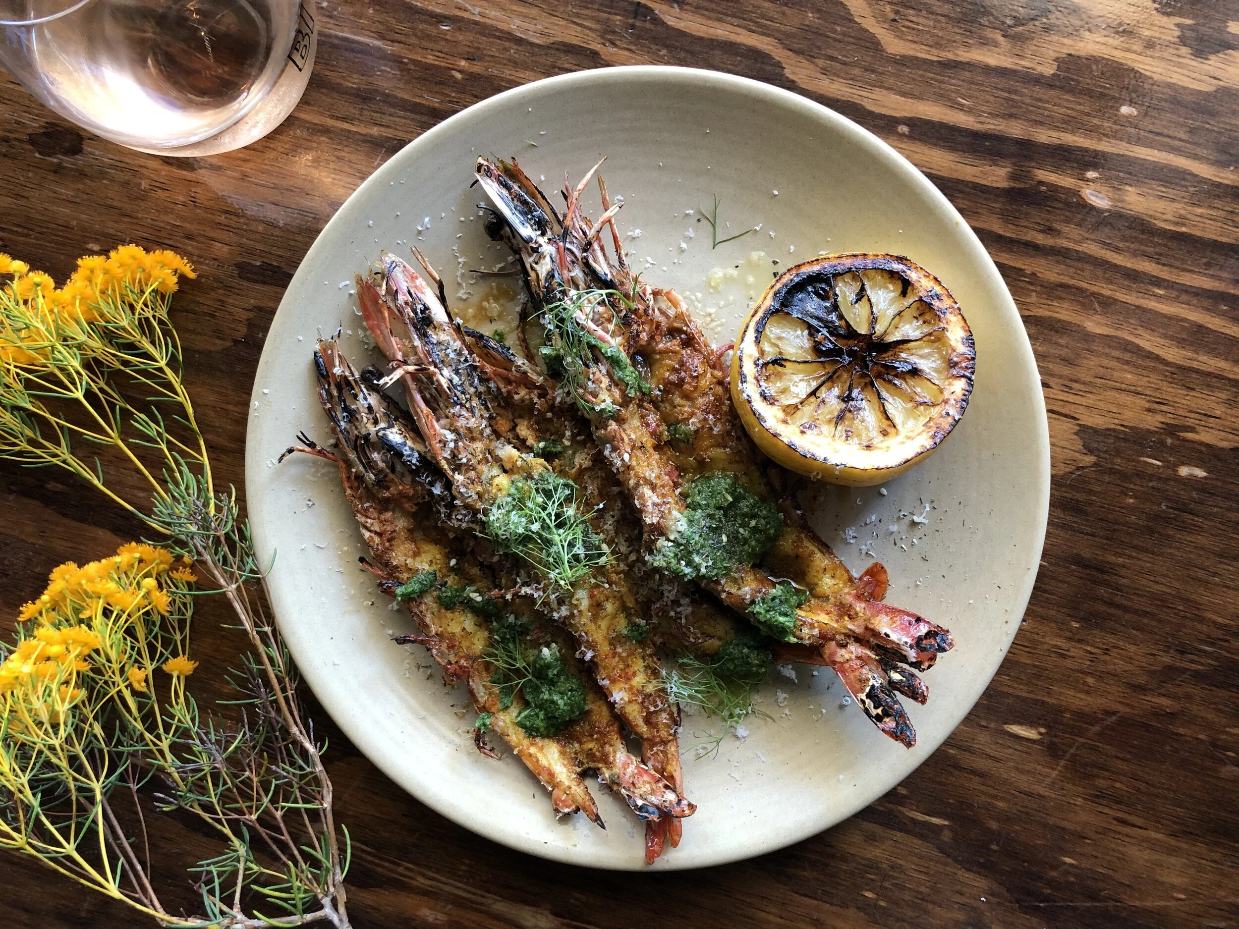 Moroccan Orange and Saffron Prawns with Chimichurri & Macadamia