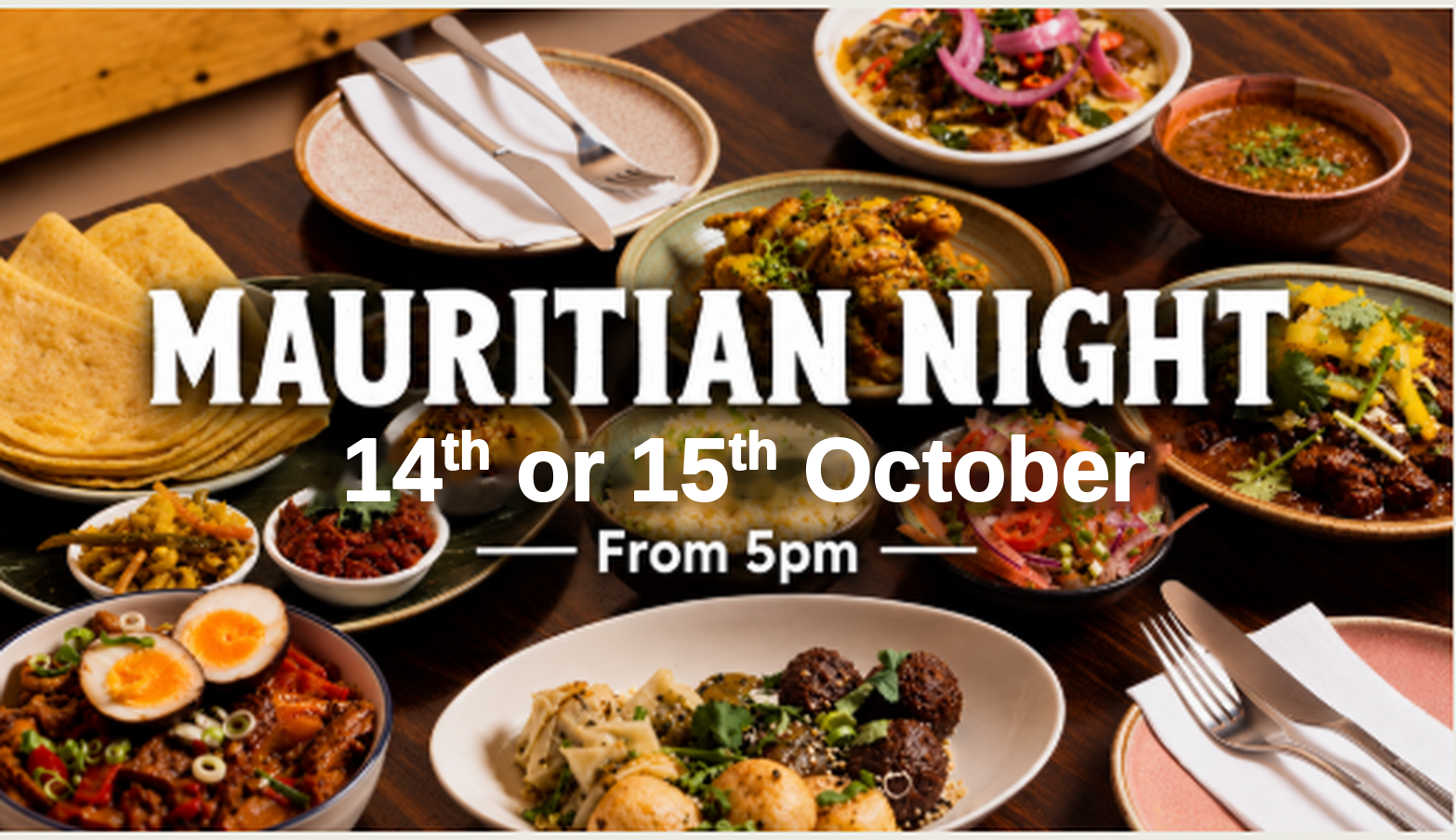 Mauritian Night at Bivouac Perth on 14 or 15 October from 5pm, with a table of Mauritian dishes including dholl puri, curry, boulettes and mine frite