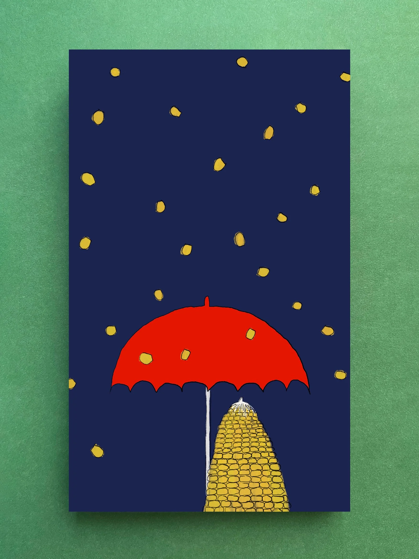 Prompt: It’s raining corn niblets