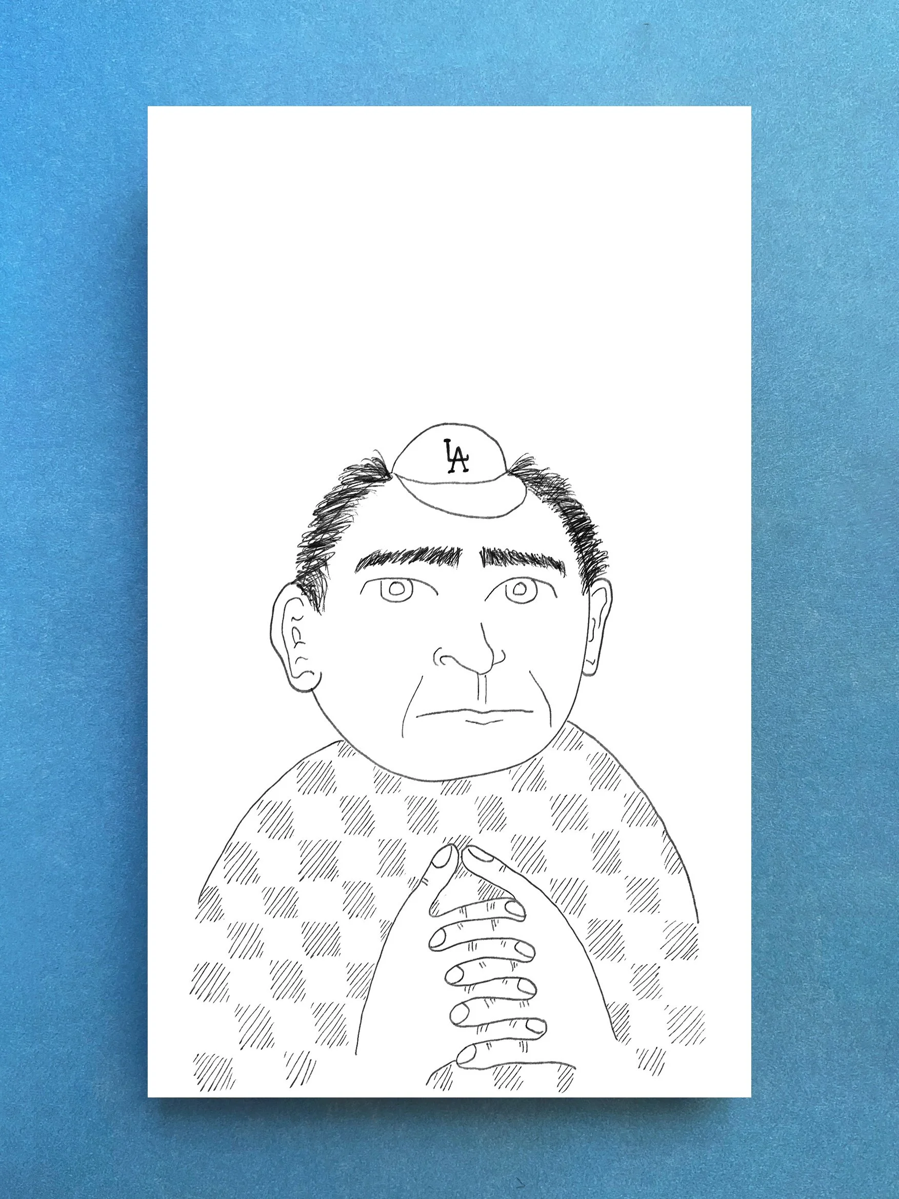 Prompt: Draw a fitted cap on a head.