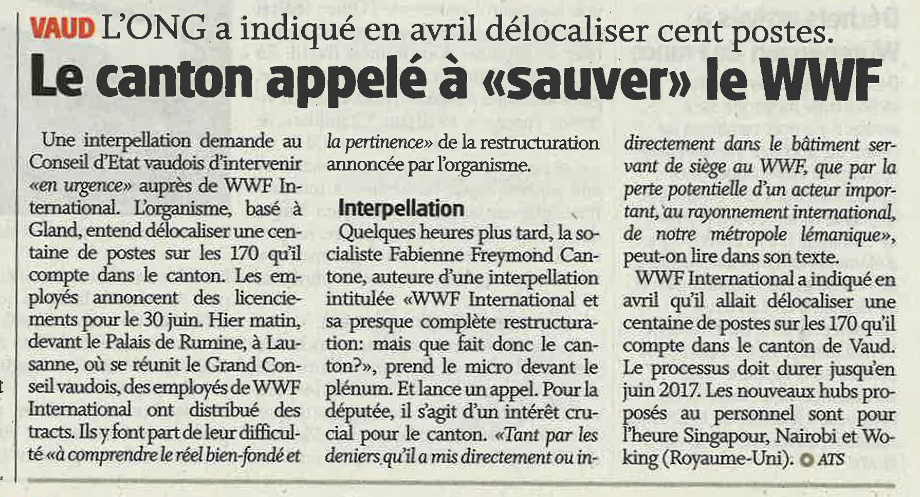 2016-06-01 La Côte - Le canton appelé à "sauver" le WWF