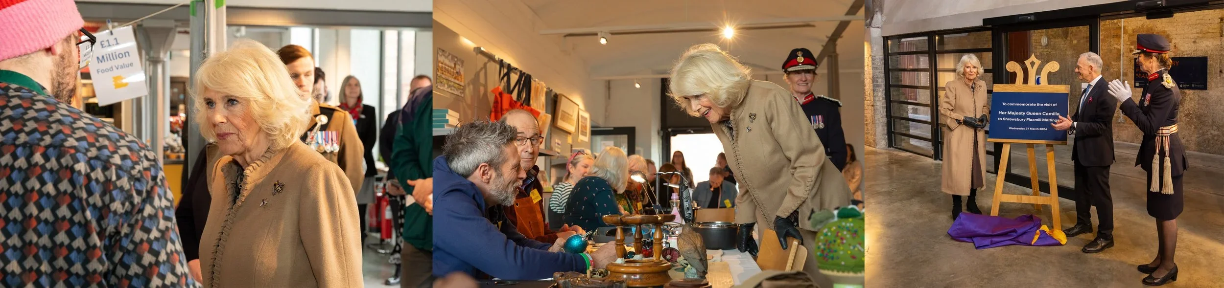 Her Majesty Queen Camilla visiting Shrewsbury Flaxmill Maltings, for Historic England