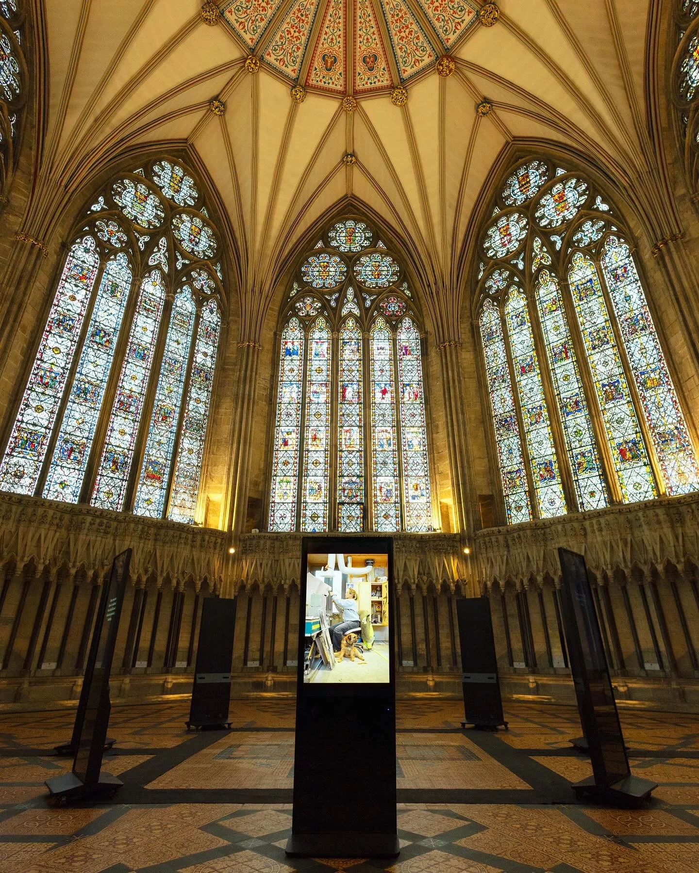 I have to admit that it is very cool to be exhibiting my work at @yorkminsterofficial so I just have to post another interior shot from phase one of the show - where the screens were displayed in a henge like formation. The work continues to be on di