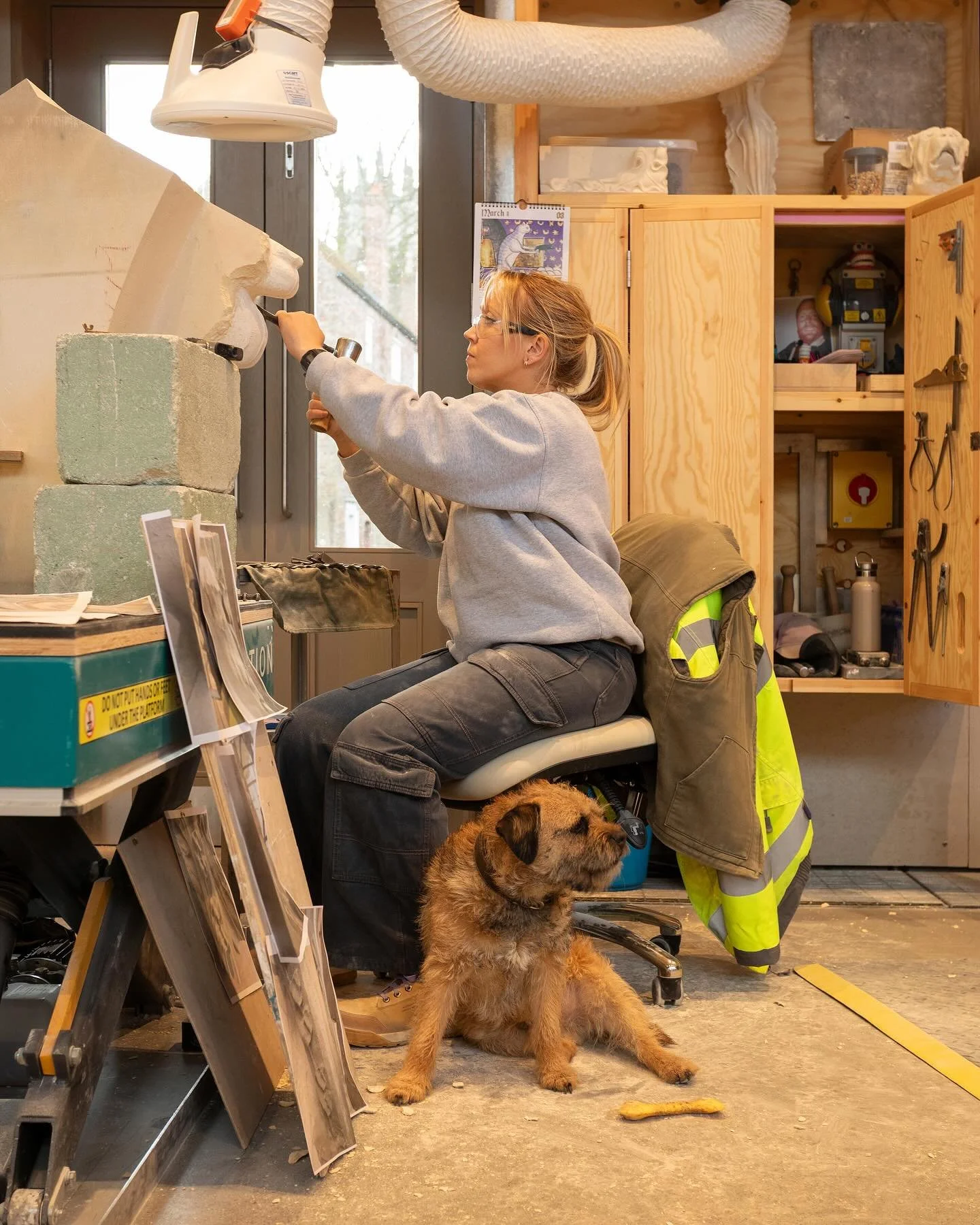 At the moment it feels like there&rsquo;s so much to share! Here are more images from the @yorkminsterofficial project, some previously unseen. 
Harriet, Experienced Stonemason with Bracken the &lsquo;K9 Mason&rsquo; (a selection of portrait-format i