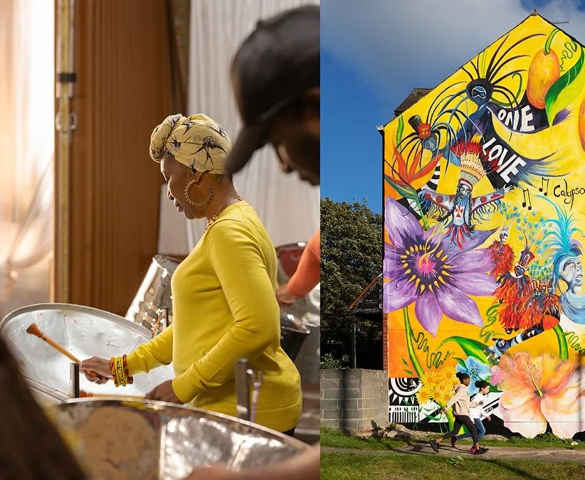 Community is so important in my work. I was welcomed so warmly to this special event. The Leeds Caribbean and African Centre 40th year celebration, Leeds for @historicengland / young people running past the Reflections of Carnival mural, commissioned