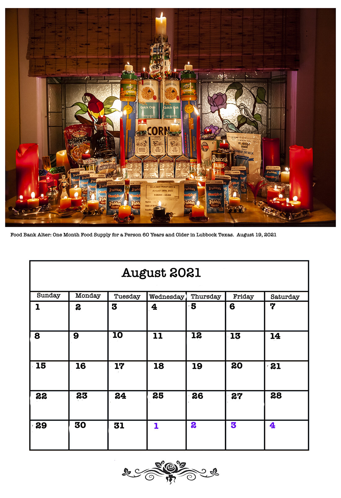 August 2021 Food Bank Calendar 