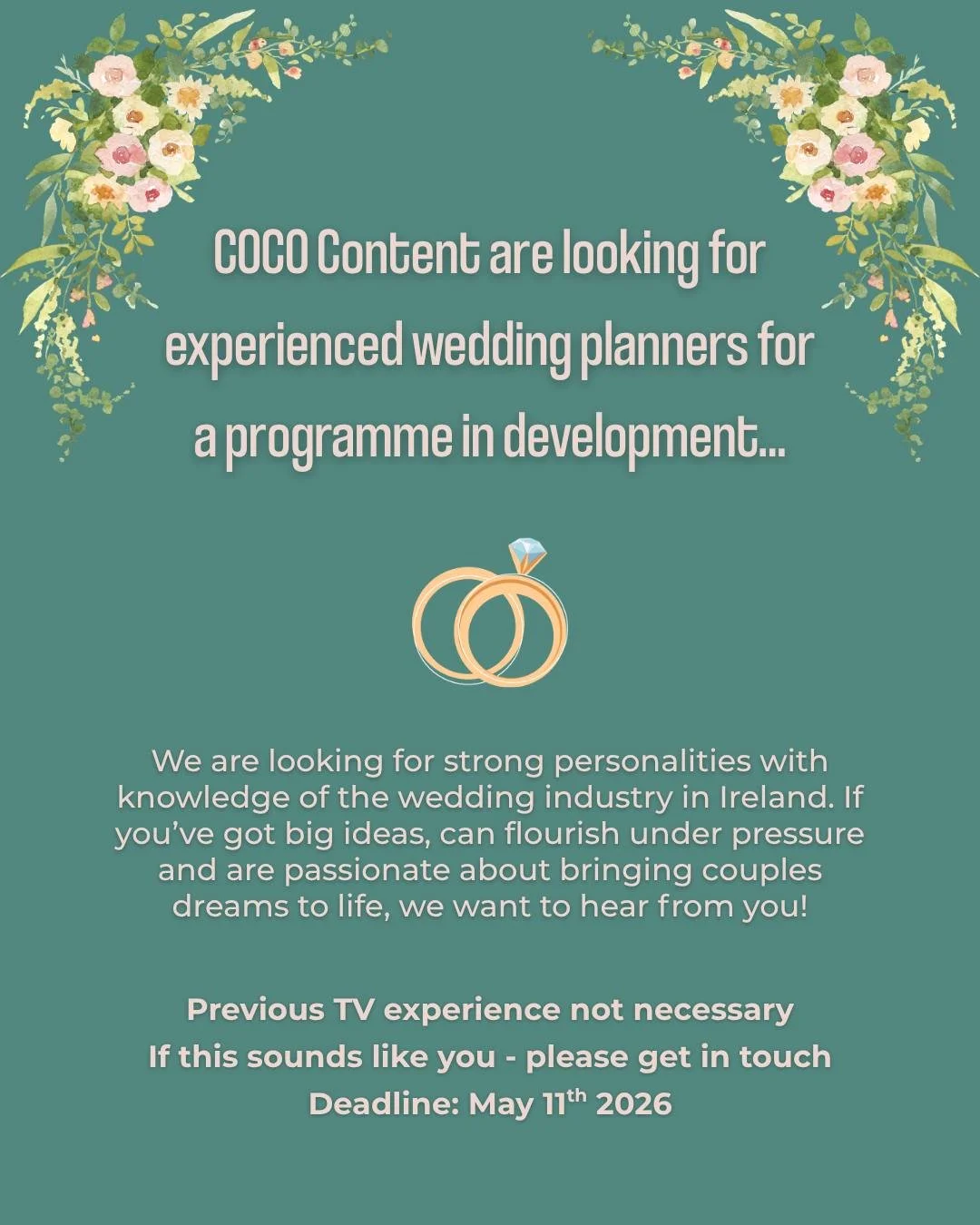 We're on the hunt for experienced wedding planners! ✨

The deadline to get in touch is May 11th so head to the link in our bio to apply now 💍

*If you have previously gotten in touch, please note we are still considering all applicants at this time