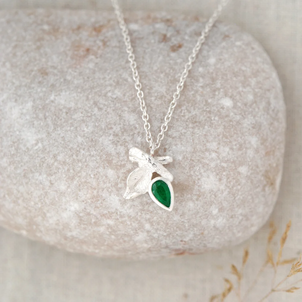 May Birch Leaf Teardrop Necklace in Silver Alice Stewart Jewellery