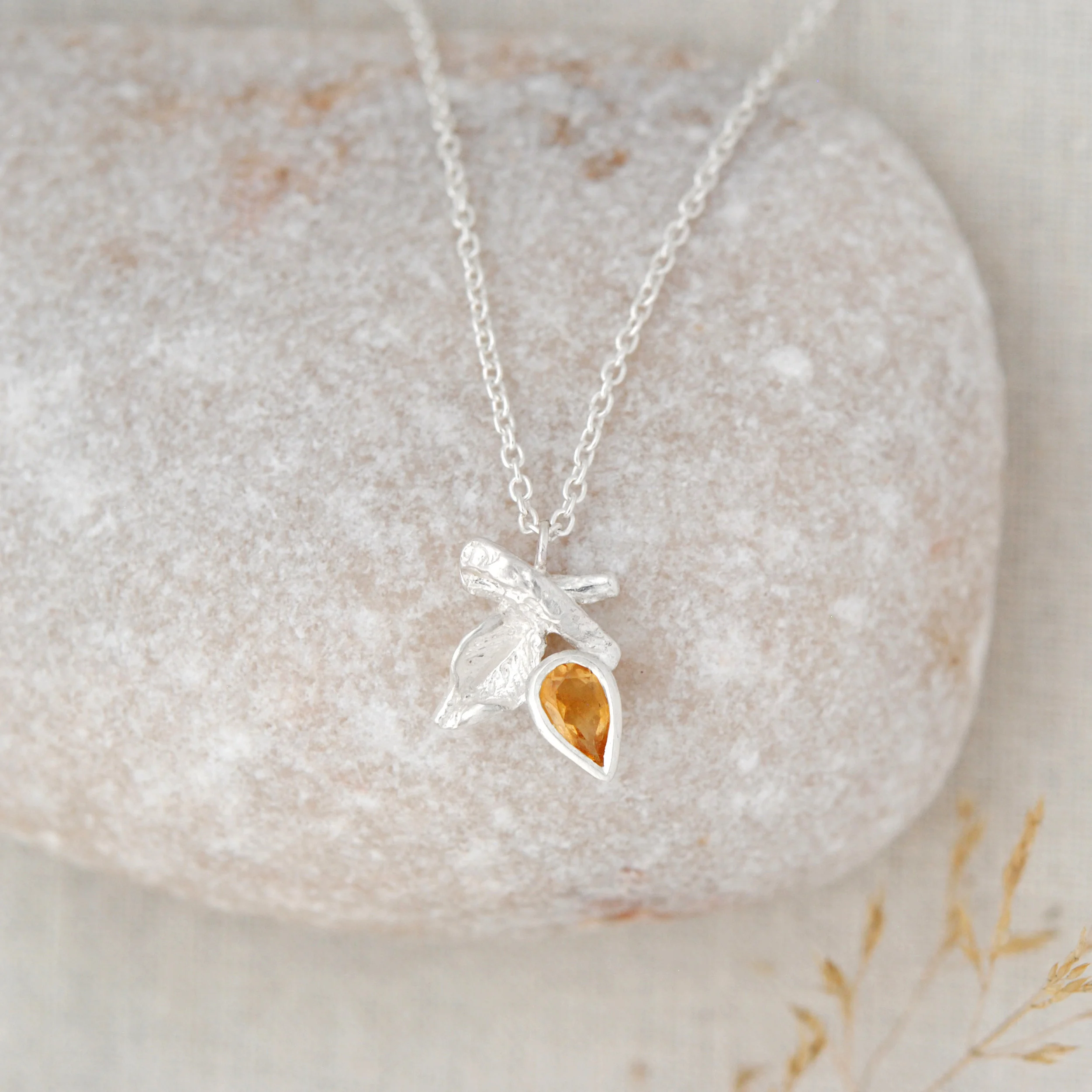 November Birch Leaf Teardrop Necklace in Silver
